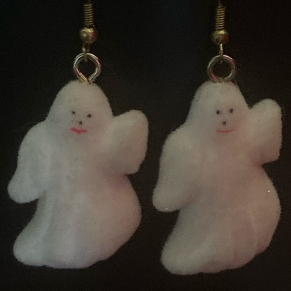 Flocked Ghost Earrings – Felted Halloween Dangles - Picture 2 of 4